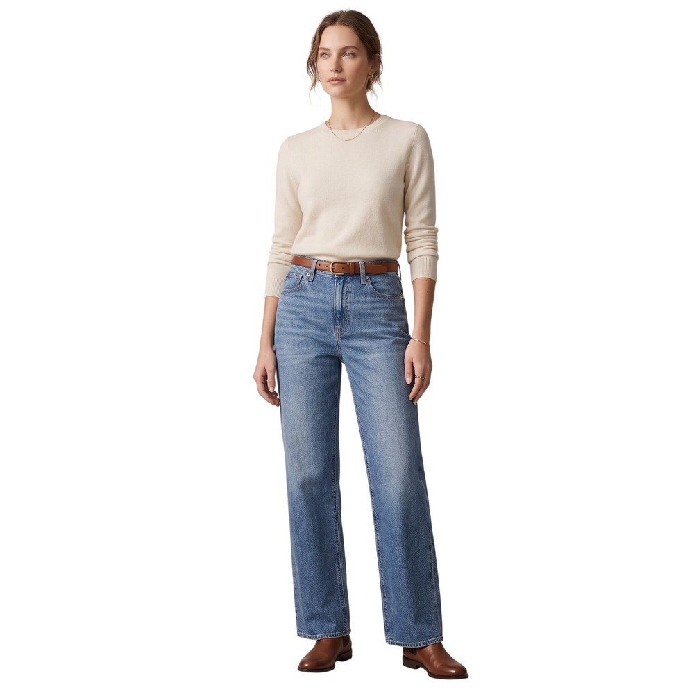 J.CREW Full Length Slim Wide-Leg Jeans Medium Wash Blue Denim Size 30 High Rise
